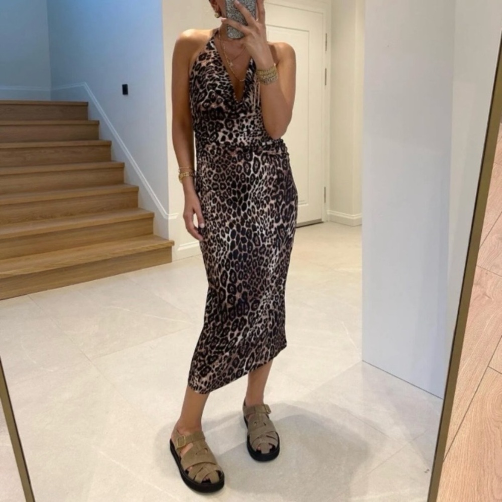 Zara leopard animal print draped midi dress - Picture 8 of 14